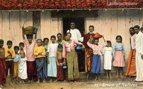 Typical Road Scene Group Of Natives Old Coloured Image Of Sri Lanka