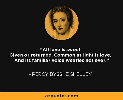 Maybe you would like to learn more about one of these? Percy Bysshe Shelley quote: All love is sweet Given or returned. Common as light is...