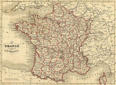 Les 86 Départements De France En 1843 Carte De France Carte