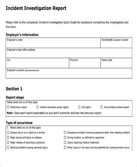 Basic Fire Incident Report Form