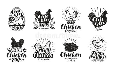 Chicken Poultry Farm Label Set Food Meat Egg Icons Or Logos Stock