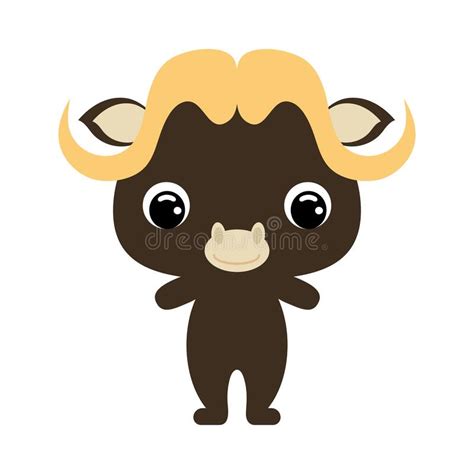 Cute Baby Musk Ox African Animal Flat Vector Stock Illustration On