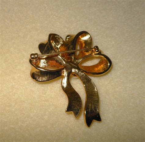 Vintage Gold Tone Bow Brooch With Pearls Vintage Womens Bow Etsy