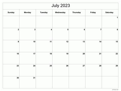 Free Printable July 2023 Calendar Template Pelajaran