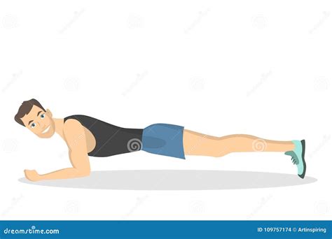 Man Doing Plank Abdominals Exercise Flat Vector Royalty Free Cartoon