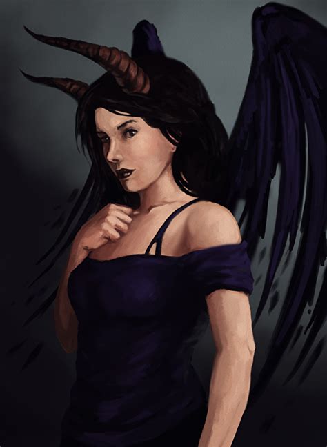 Images Demons Horns Wings Fantasy Young Woman