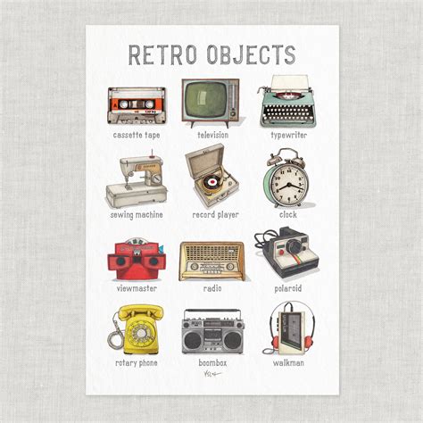 Retro Objects Poster Illustrations Art Print Home Etsy