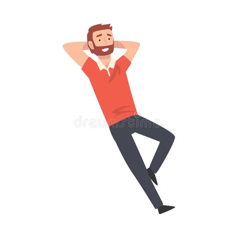 Smiling Bearded Man Lying Down And Relaxing Vector Illustration Stock