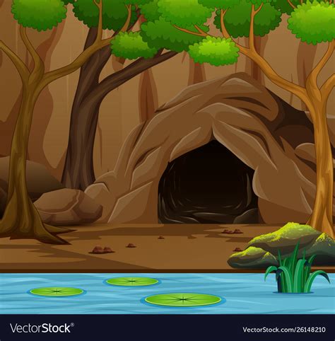 Nature Scene Background With Cave And Swamp Vector Image
