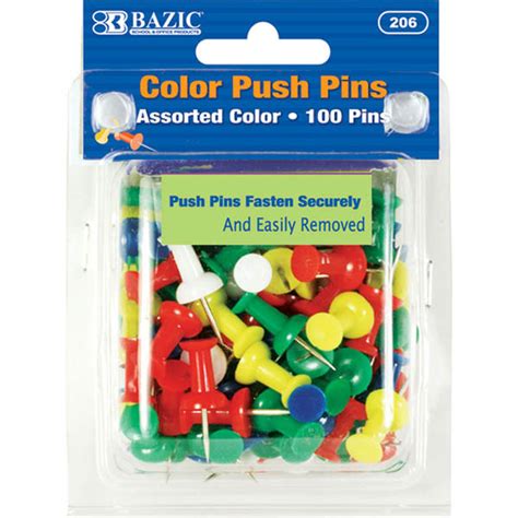 Push Pins 100 Pack Assorted Colors Bazic Products