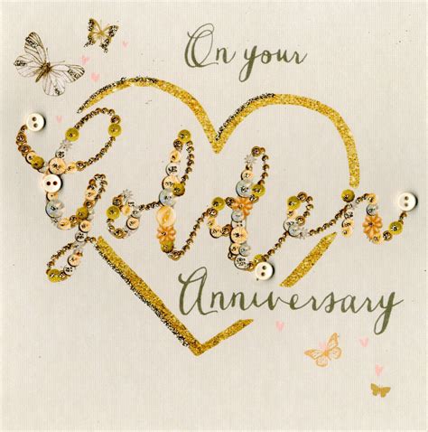 On Your Golden 50th Anniversary Buttoned Up Greeting Card Embellished