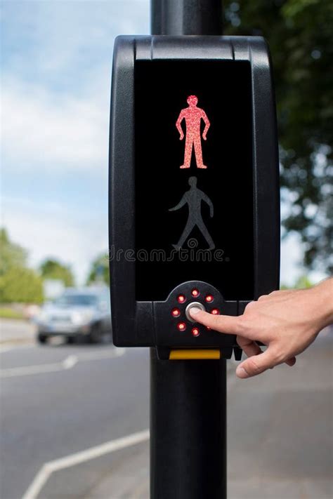 Hand Pressing Button On Pedestrian Crossing Stock Photo Image Of