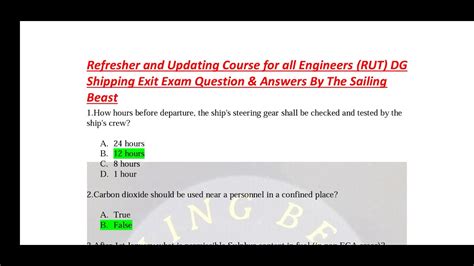Refresher And Updating Course For All Engineers Rut Dg Shipping Exit