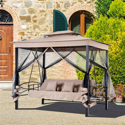 Outsunny Outdoor Person Patio Daybed Canopy Gazebo Swing Chair Bed My