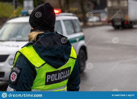 Police Officer Managing Road Traffic Lithuania Europe Editorial Stock