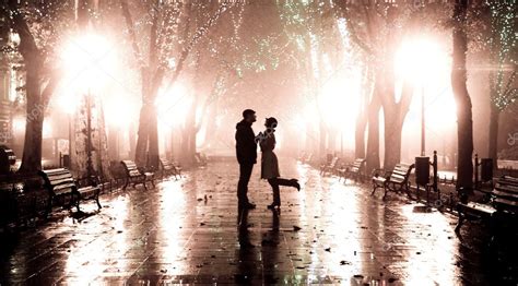Couple Walking At Alley In Night Lights Photo In Vintage Style
