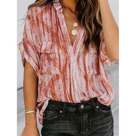 Casual Gradient Print V Neck Short Sleeved Shirt Only 3712 Realyiyi