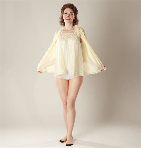 Vintage 1960s Yellow Babydoll Nightie Lingerie Robe Bridal Etsy