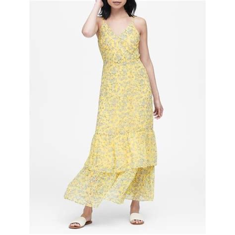 Banana Republic Women S Floral Tiered Maxi Dress Yellow Floral Big And Tall Size 2