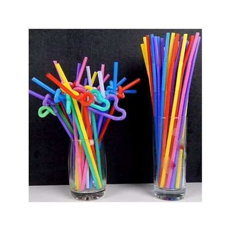 100pcs Sets Plastic Flexible Disposable Extra Long Drinking Straw Bendy