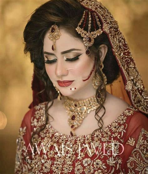 Red And Gold Pakistani Bridal Makeup And Hairstyles