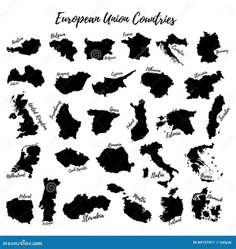 Large Set Of The European Union Silhouettes Of The Countries Of The