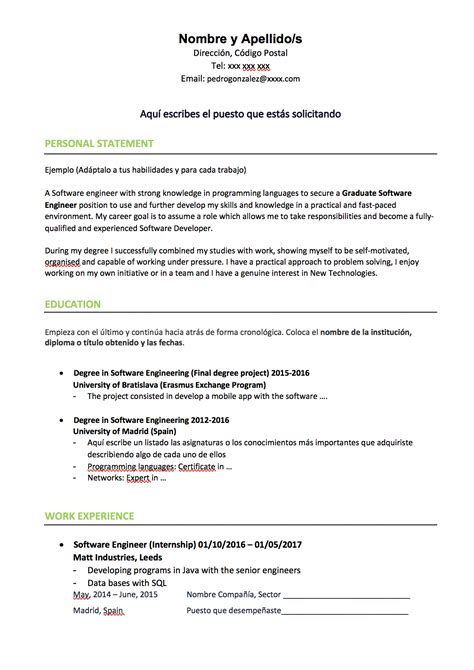 Ejemplo Curriculum Vitae En Ingles Template For U