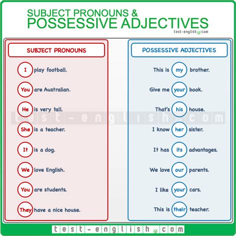 Possessive Adjectives And Subject Pronouns Test English