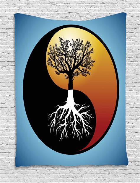Yin Yang Tapestry Contrast Tree Of Life With Abstract Roots In Harmony
