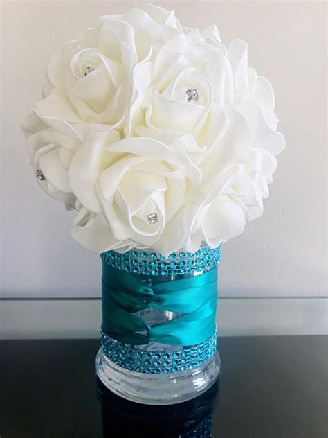 Centerpieces for sweet 16th sweet 16 centerpieces sweet 16. Turquoise Bling Centerpiece vase sweet 16 Birthday | Sweet 16 centerpieces, Birthday party ...