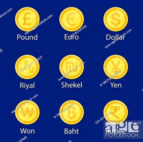World Symbol Coins Set Collection Stock Vector Vector And Low Budget