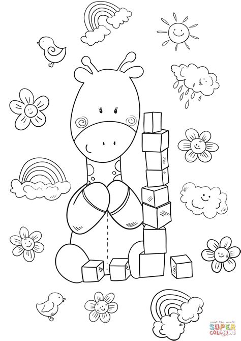 Download Baby Giraffe is Playing with Cubes coloring page | Free ...