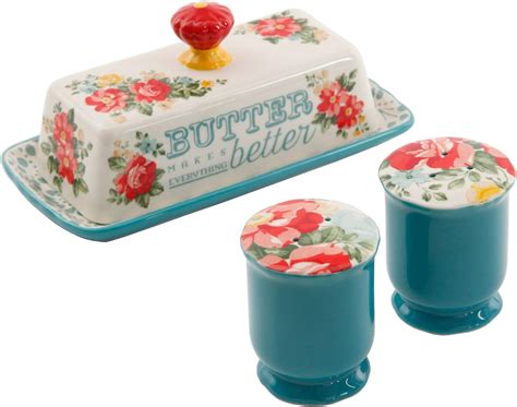The Pioneer Woman Vintage Floral Salt And Pepper And Butter Dish Set