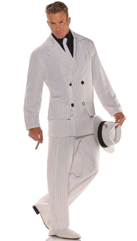 1920s Gangster Pinstripe Mens Suit White Pinstripe Costume Suit