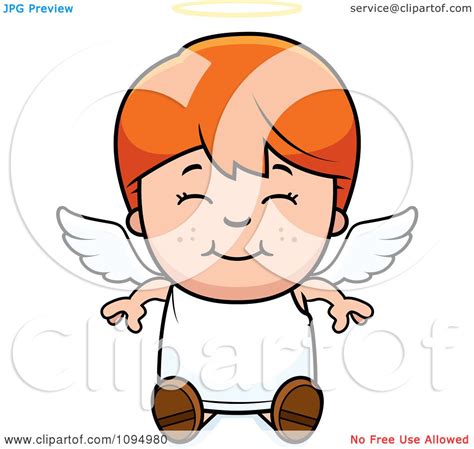 Clipart Smiling Sitting Red Haired Angel Boy Royalty Free Vector