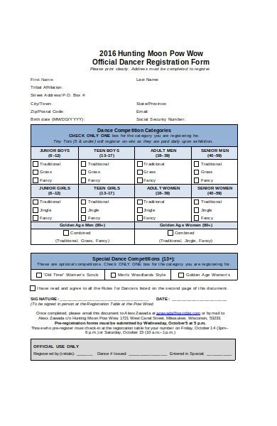 Free 33 Dance Registration Forms In Pdf Ms Word