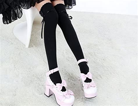 Women S Thigh High Socks Lolita Gothic Over Knee Lace Up Thigh Stocking Ptk Black New At