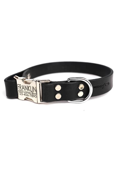 Classic Leather Dog Collar With Metalbrass Engraved Buckle