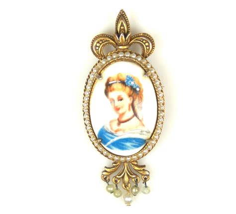 Vintage Florenza Limoges Cameo Transfer Hand Painted Brooch Pin Fluer