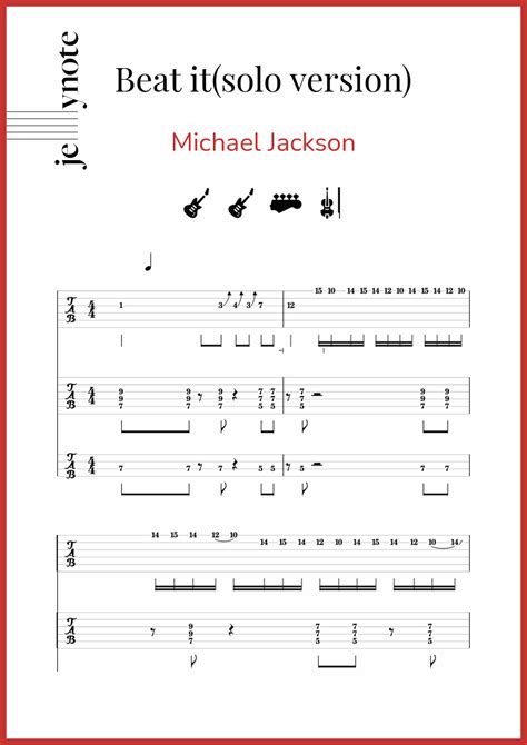 Partituras De Michael Jackson Beat It Solo Version Guitarra Y Bajo