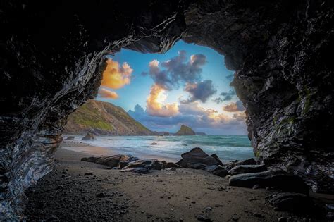 View From Beach Cave Hd Wallpaper Background Image
