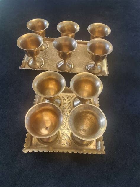 Brass Vintage Liqueur Goblets And Trays Silverflamze