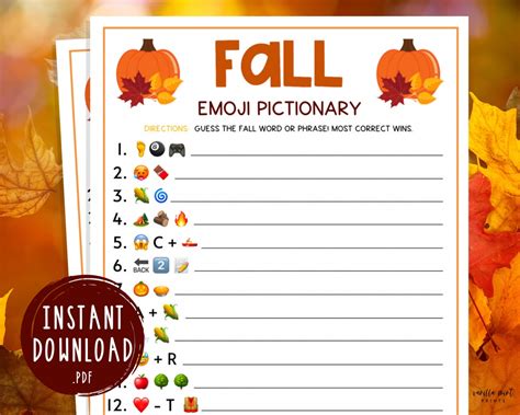 Fall Emoji Pictionary Game Printable Autumn Games Fall Etsy Österreich
