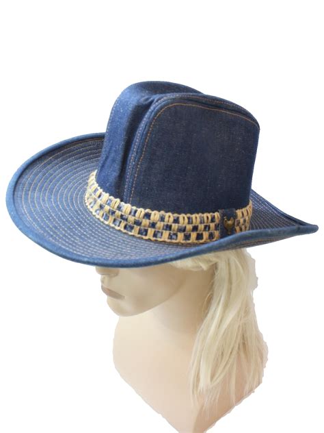80s Vintage Hat 80s Eddy Bros Mens Blue Denim Western Styled Cowboy