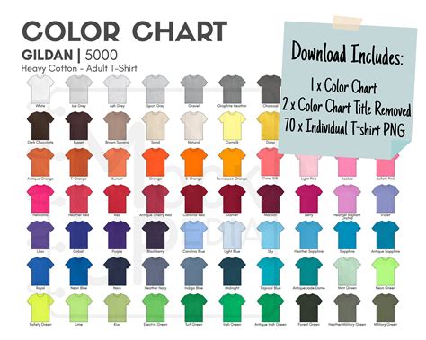 Gildan 5000 Adult T Shirt Color Chart Gildan 5000 Heavy Etsy
