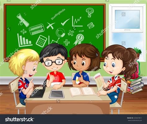 Children Working In Group In The Classroom Illustration 329437811