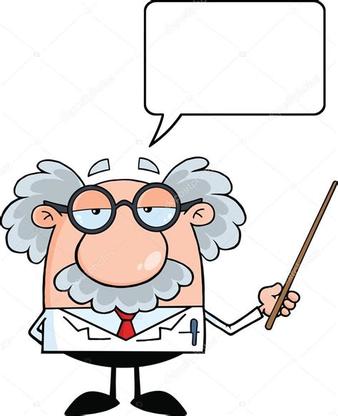 Funny Scientist Or Professor Holding A Pointer With Speech Bubble
