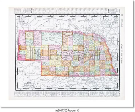 Free Art Print Of Antique Vintage Color Map Of Nebraska Nb Usa Free