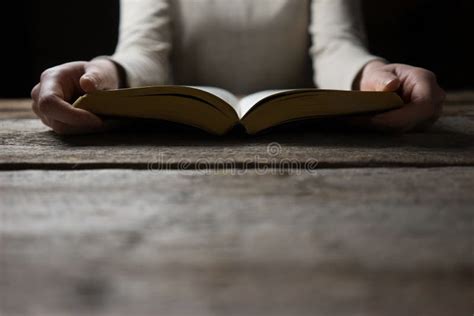 Woman Hands On Bible She Is Reading And Praying Stock Image Image Of