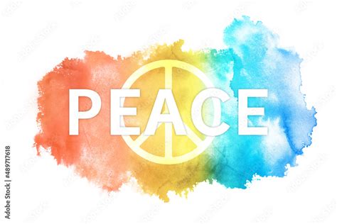 Peace Background White Peace Word And Symbol Of Peace On Rainbow
